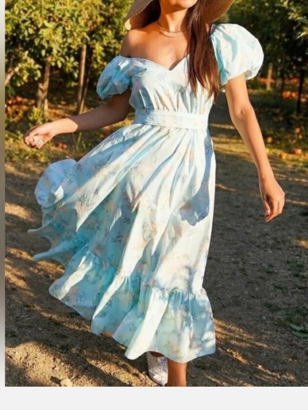 LoveShackFancy X Target Light Blue Floral Puff Sleeve Maxi Dress Nwt - Picture 5 of 6
